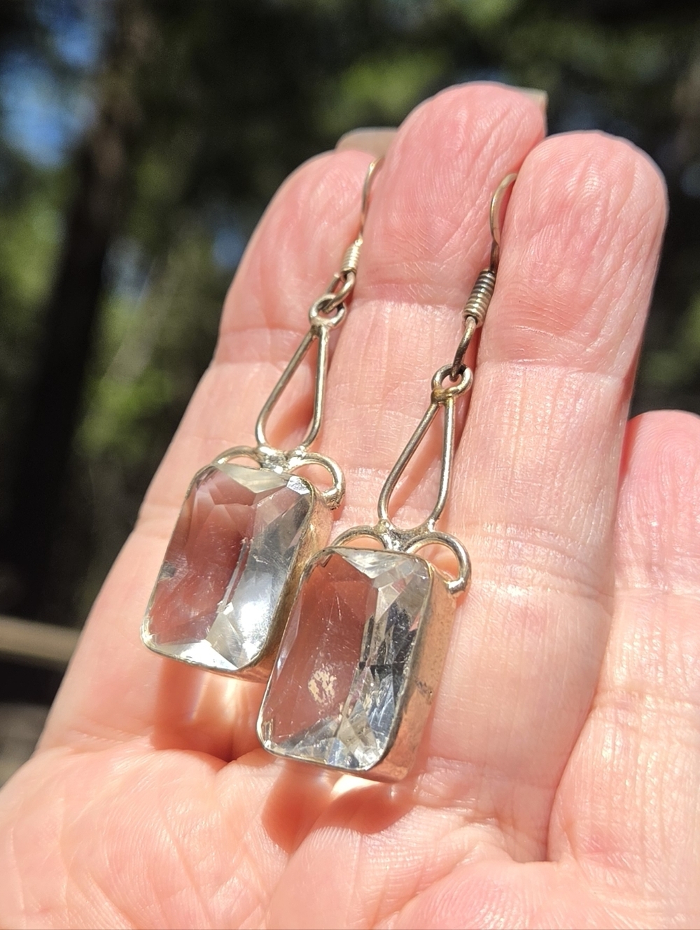 Quartz Radiant Cut 12k Gemstone Sterling Earrings - Picture 6 of 10